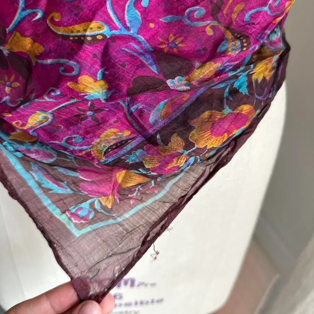 Scarf Magenta Multicolor Vintage Sheer Chiffon Scarf Top Floral Boho